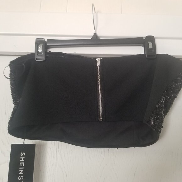 NWT Shein SXY XL Black Sequin Tube Top Zip Back Strapless - Picture 5 of 7